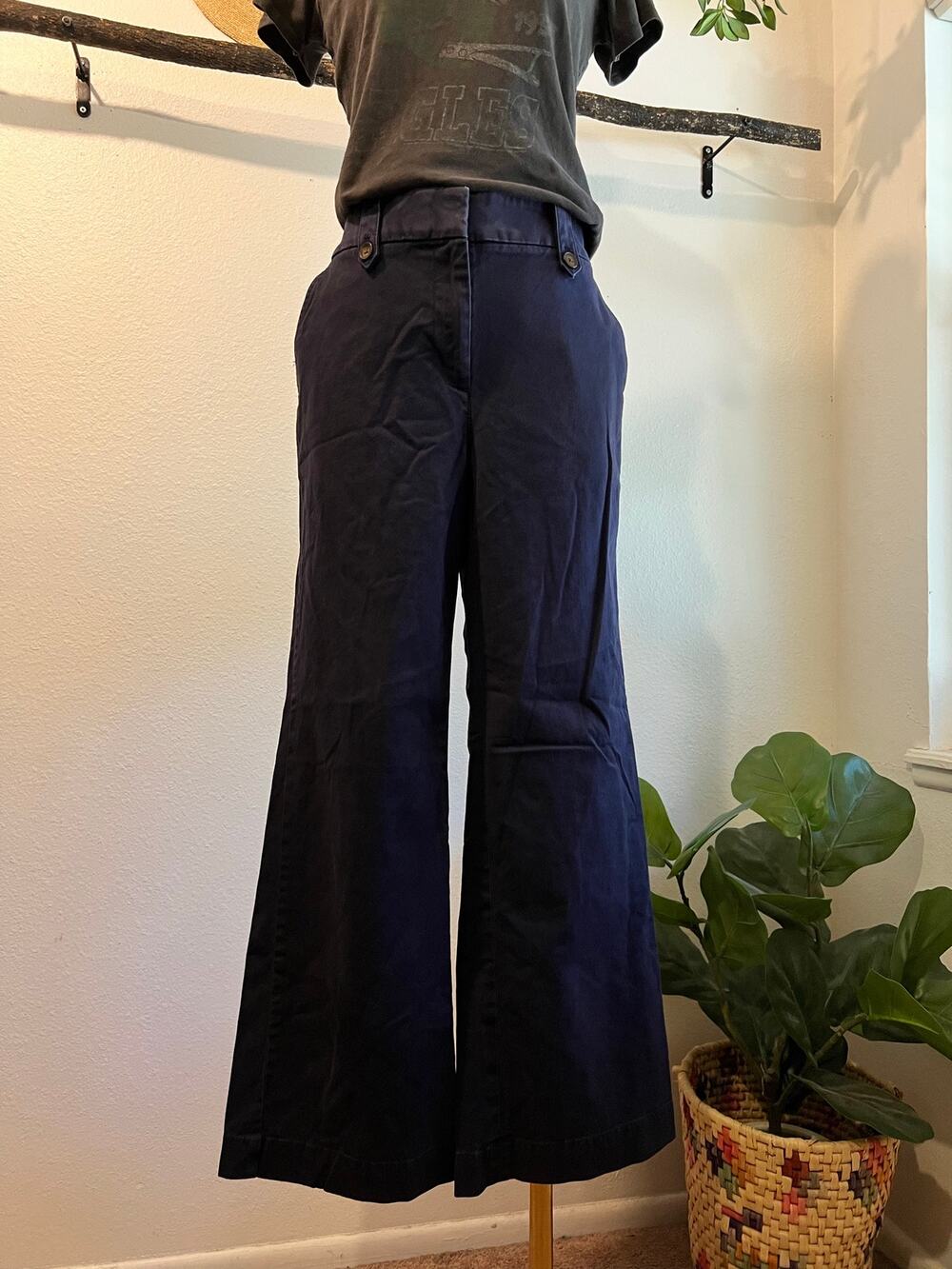 Talbots Blue Cotton Wide Leg Pant Size 10 Dress Pant Comfy Causal